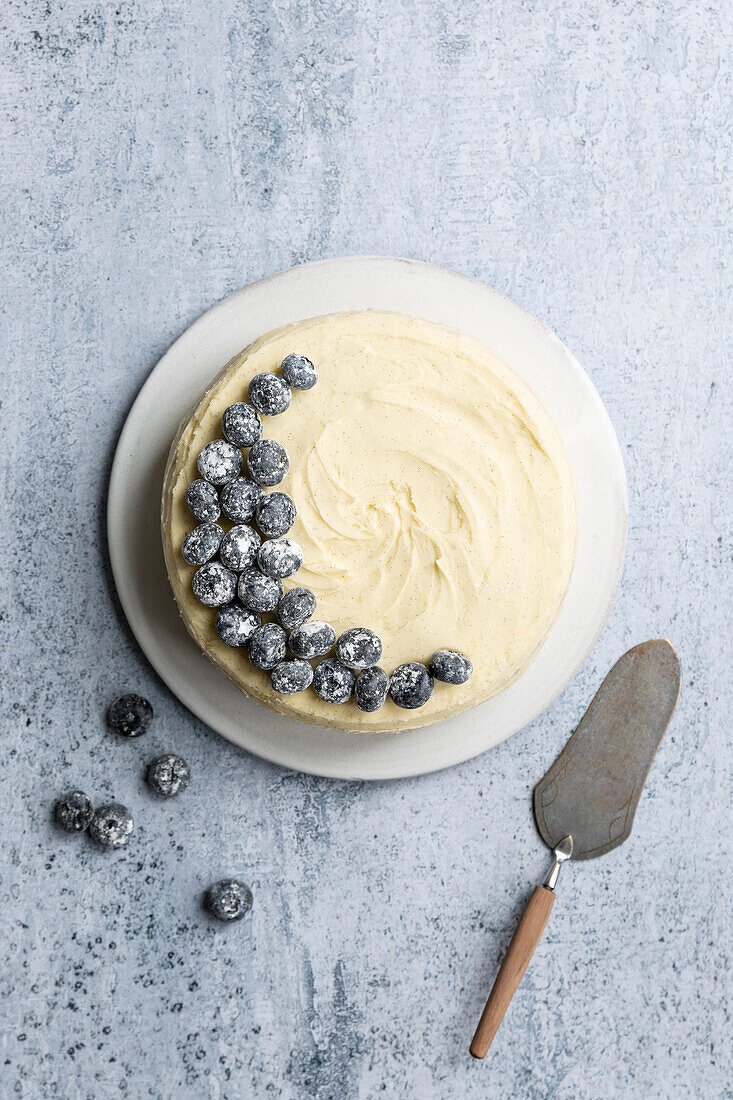 Heidelbeer-Zitronen-Kuchen mit Vanille-Frosting