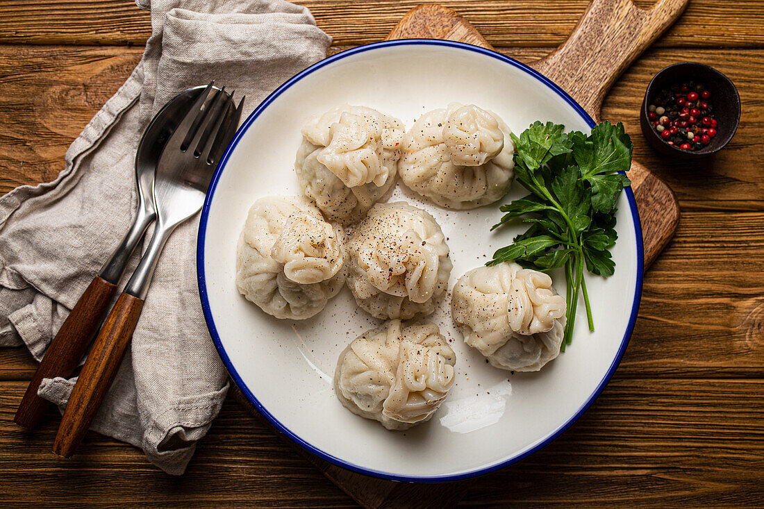 Khinkali - traditional Georgian dumplings filled with ground meat