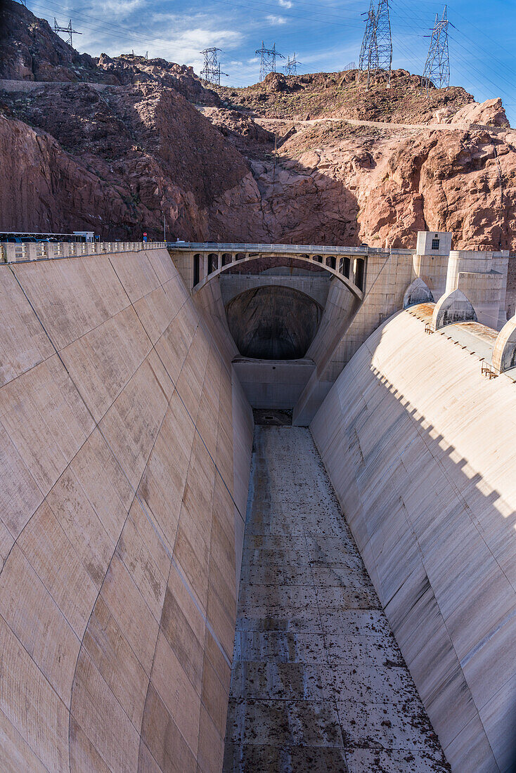 Overflow spillway on the Arizona side of Hoover Dam, USA