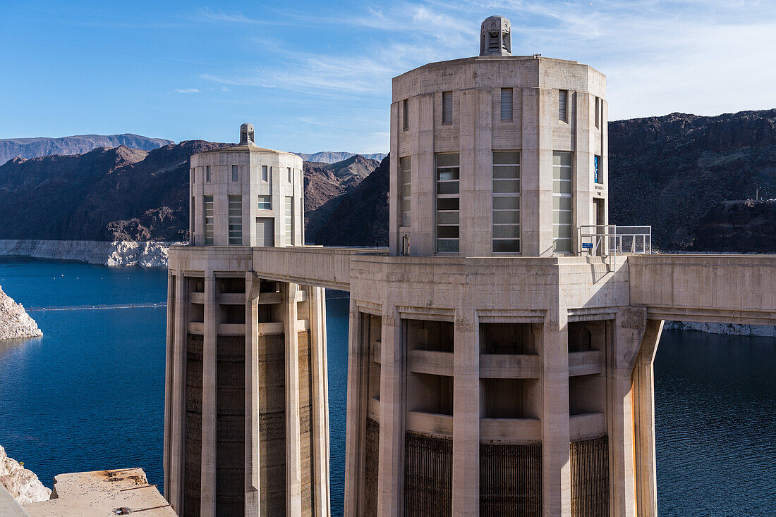 Water intake towers for Hoover Dam in Lake Mead, USA