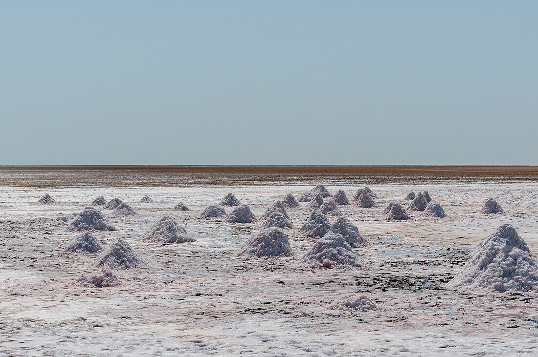 Piles of salt harvest in salt flats