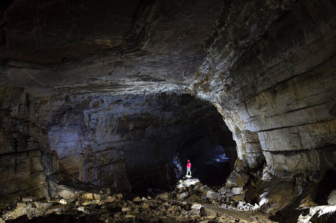 Cave scientist in Krizna Jama Cave, Slovenia