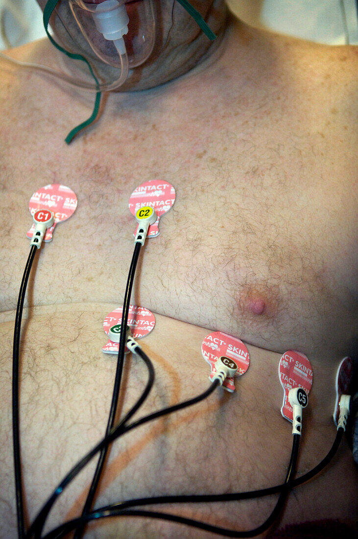 Electrodes attached to a patient's chest