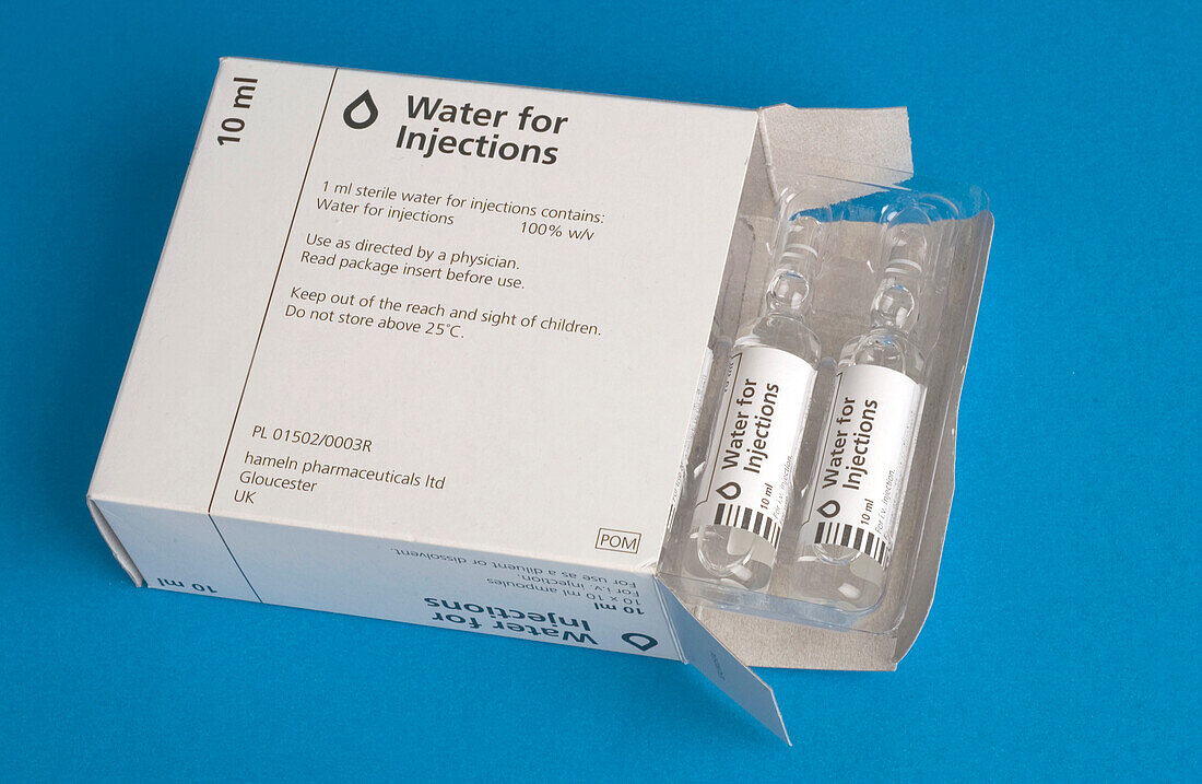 Glass ampoules of sterile water