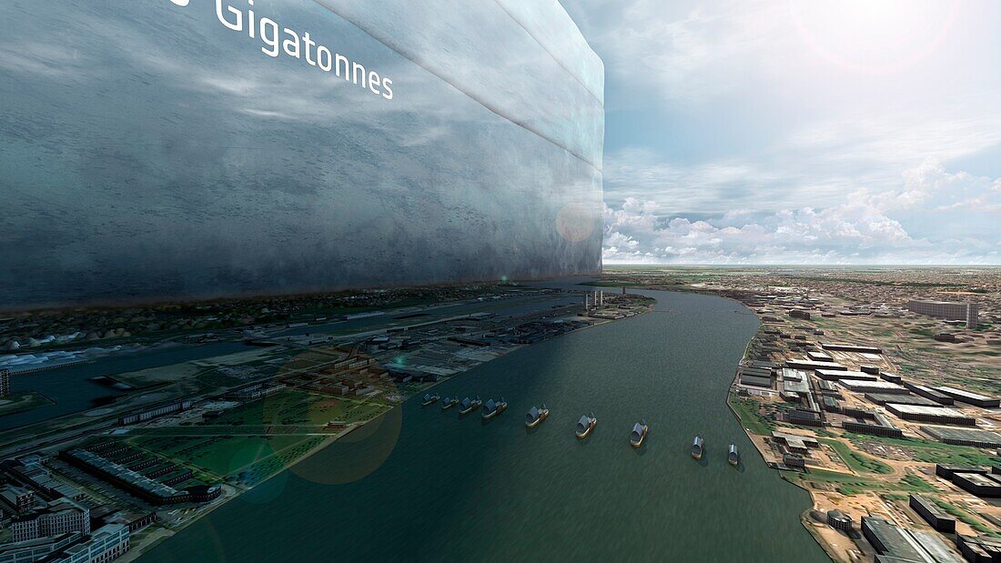 Annual ice loss next to Thames Barrier, UK, illustration