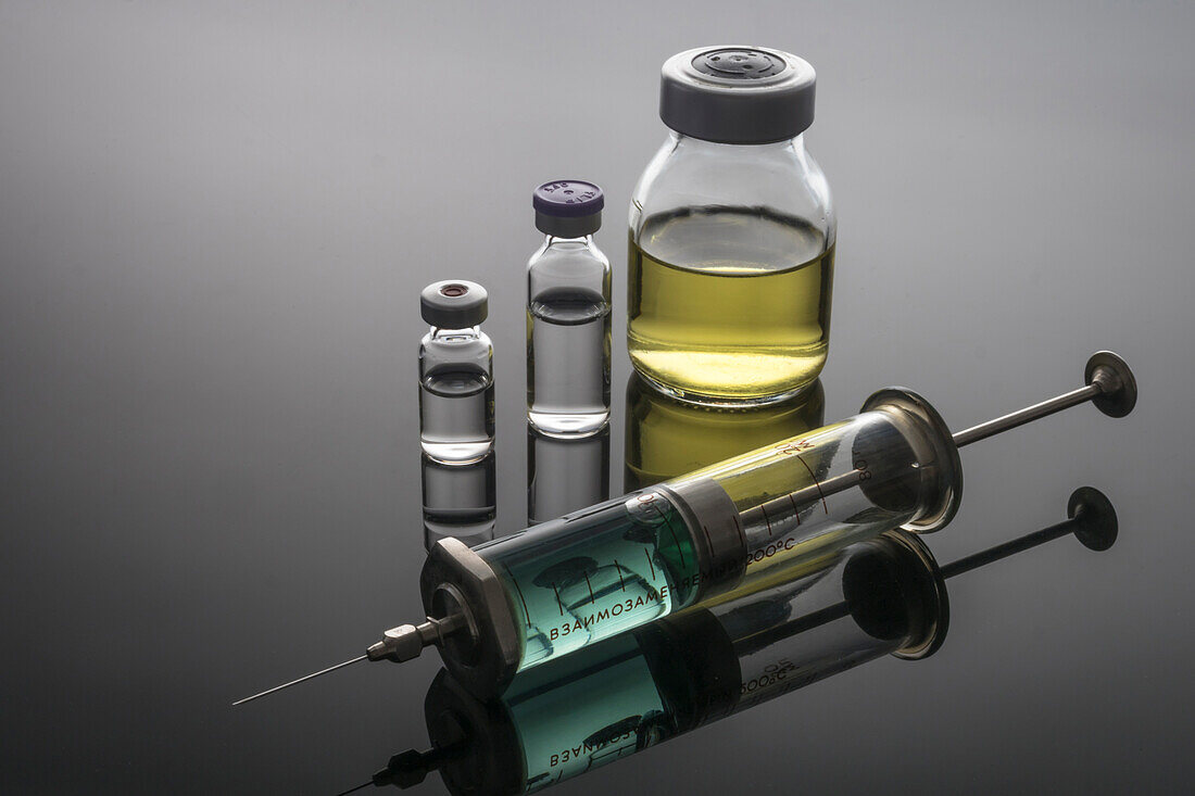 Vintage syringe and phials