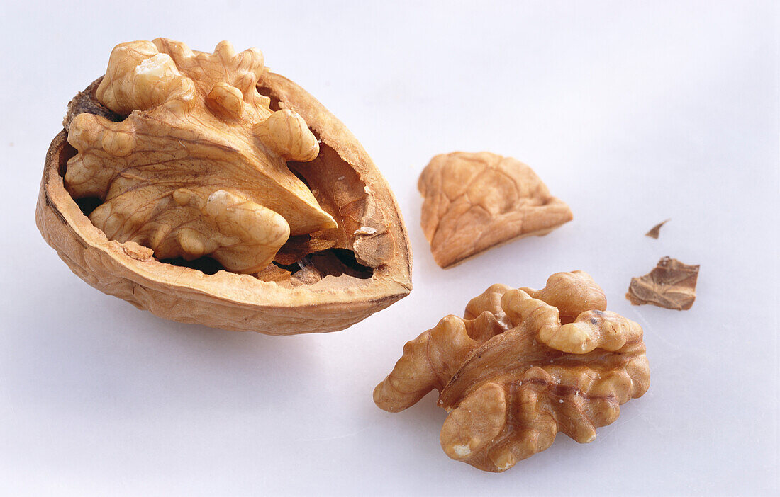 Halved walnut with and without the shell