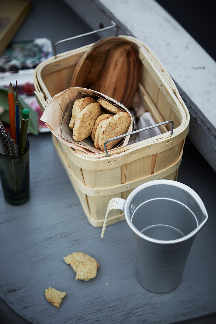 Crispy hazelnut biscuits in a paper bag for a picnic