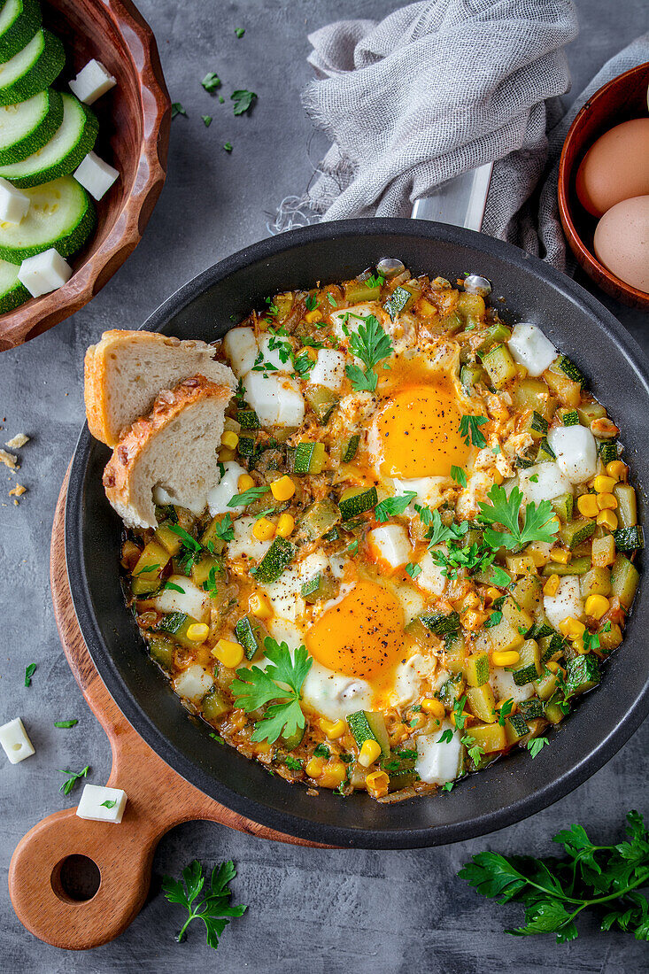 Courgette Shakshouka with goat cheese