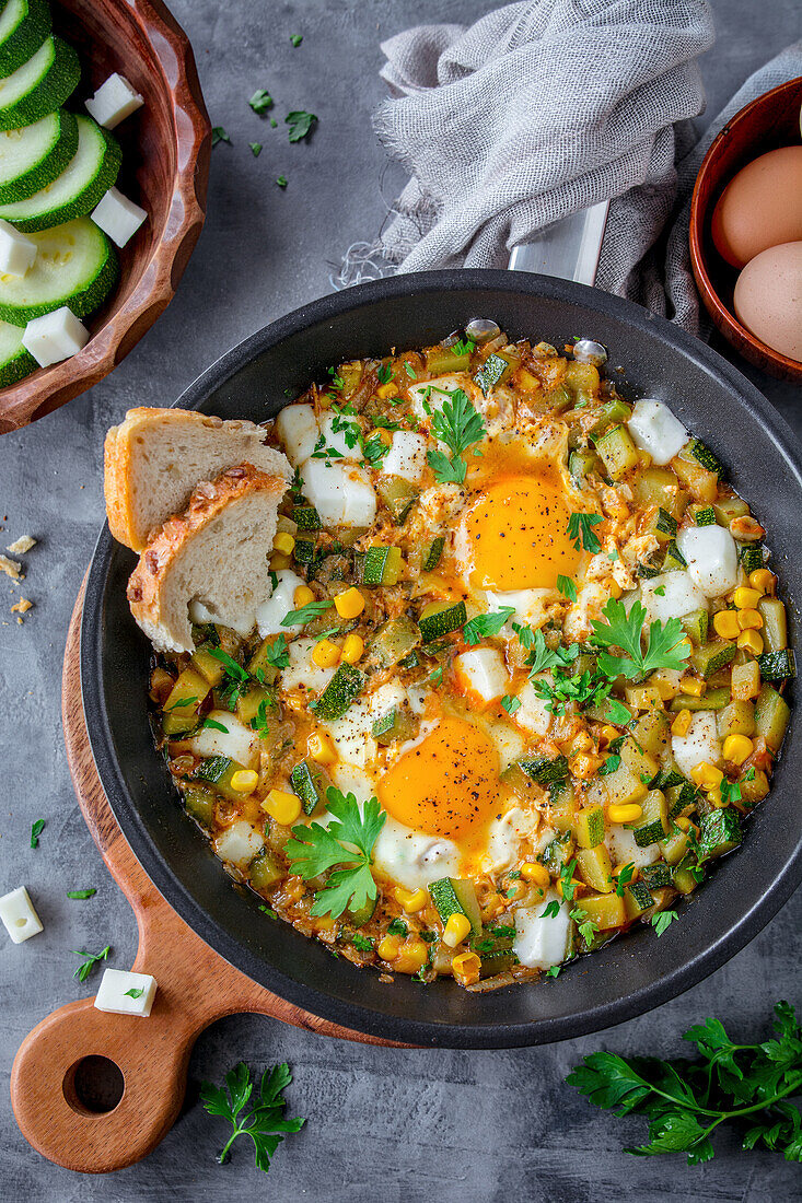 Zucchini-Shakshouka mit Ziegenkäse