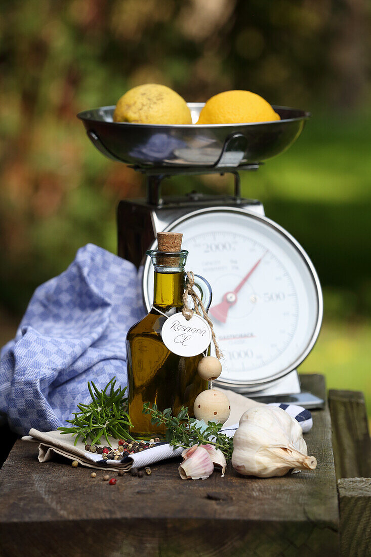 Homemade rosemary oil, garlic and lemons (stimulates blood circulation and helps memory)
