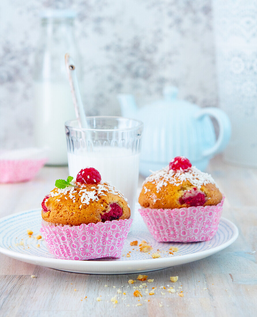 Raspberry and coconut muffins