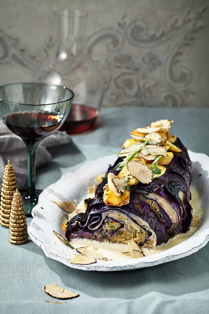 Truffled cabbage roast with parsley root sauce