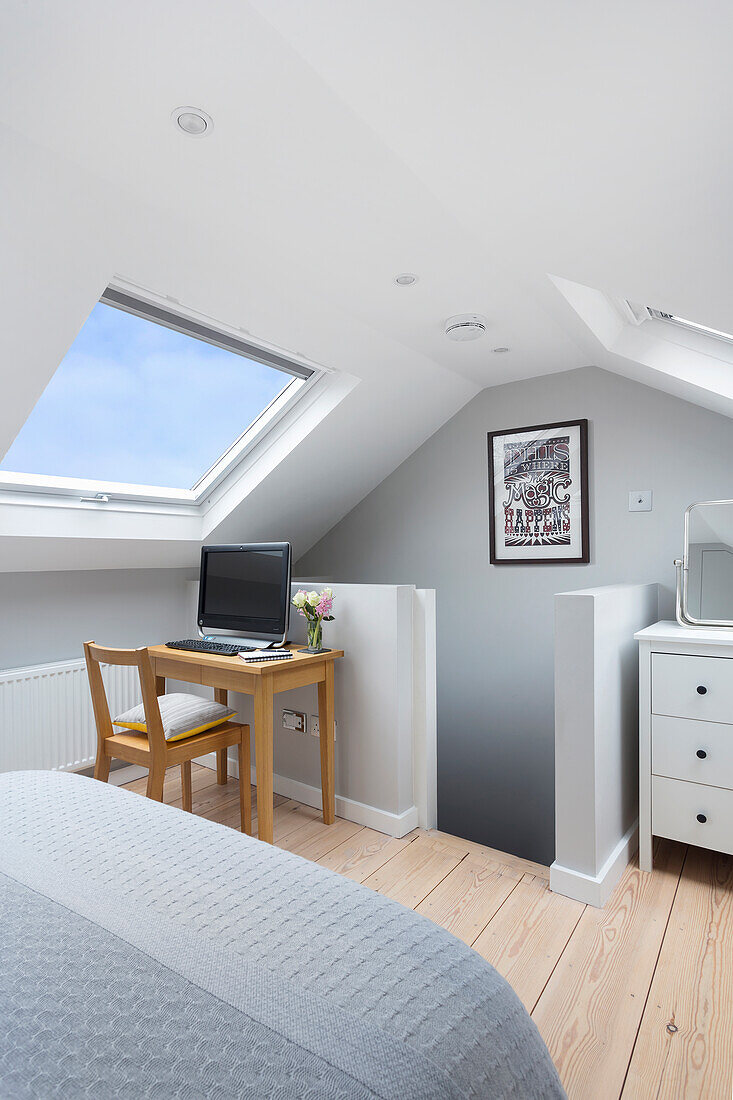 Small work area in attic bedroom