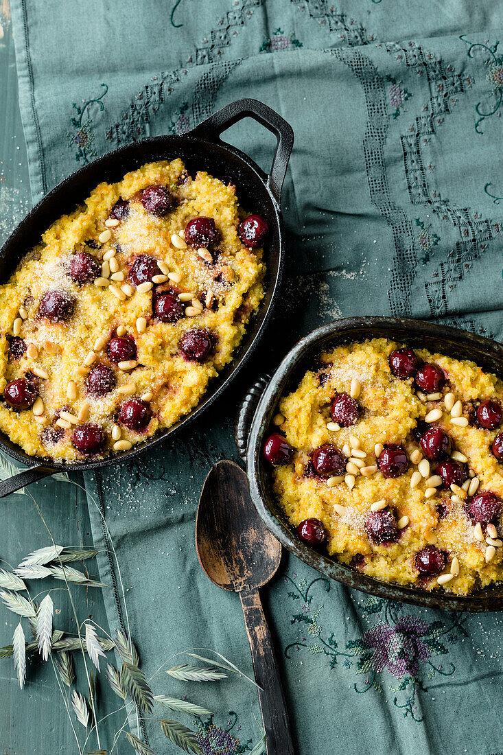 Millet bake with cardamom and cherries
