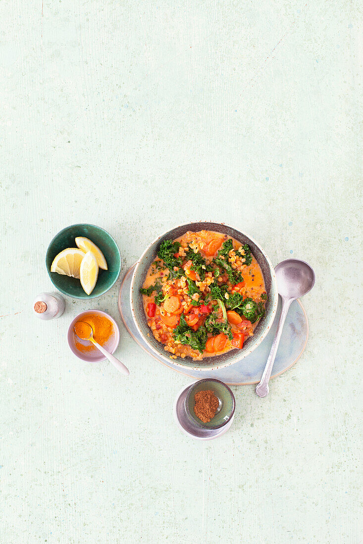 Vegan lentil curry with kale