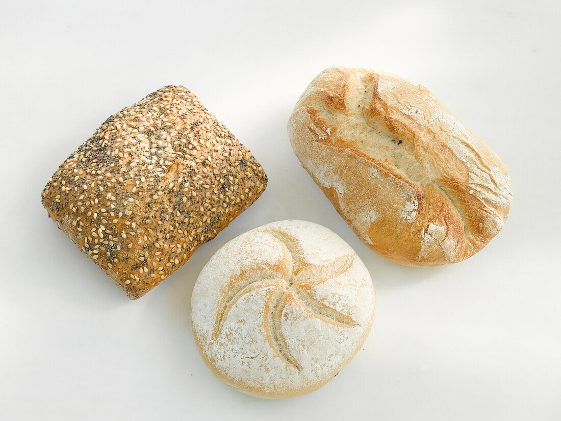 Three different rolls on a light background