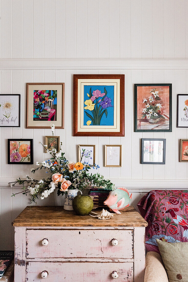 The Flower Room has a pink dresser with new knobs