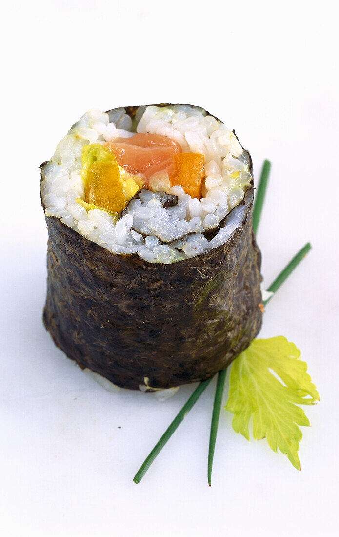 Maki sushi, on a light background