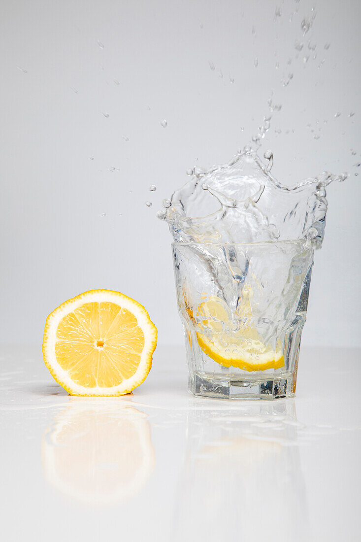 Chilled water and lemon in a glass