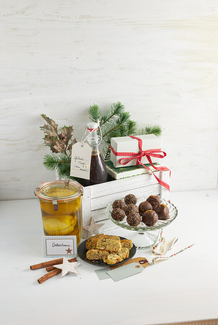 Gifts from the kitchen - syrup, cantuccini, salted lemons, powerballs