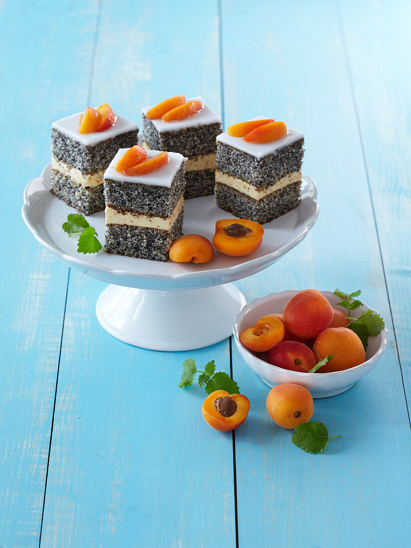 Poppy seed cuts with apricot cream