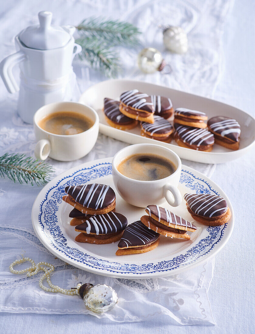 Chocolate sandwich biscuits with coffee cream