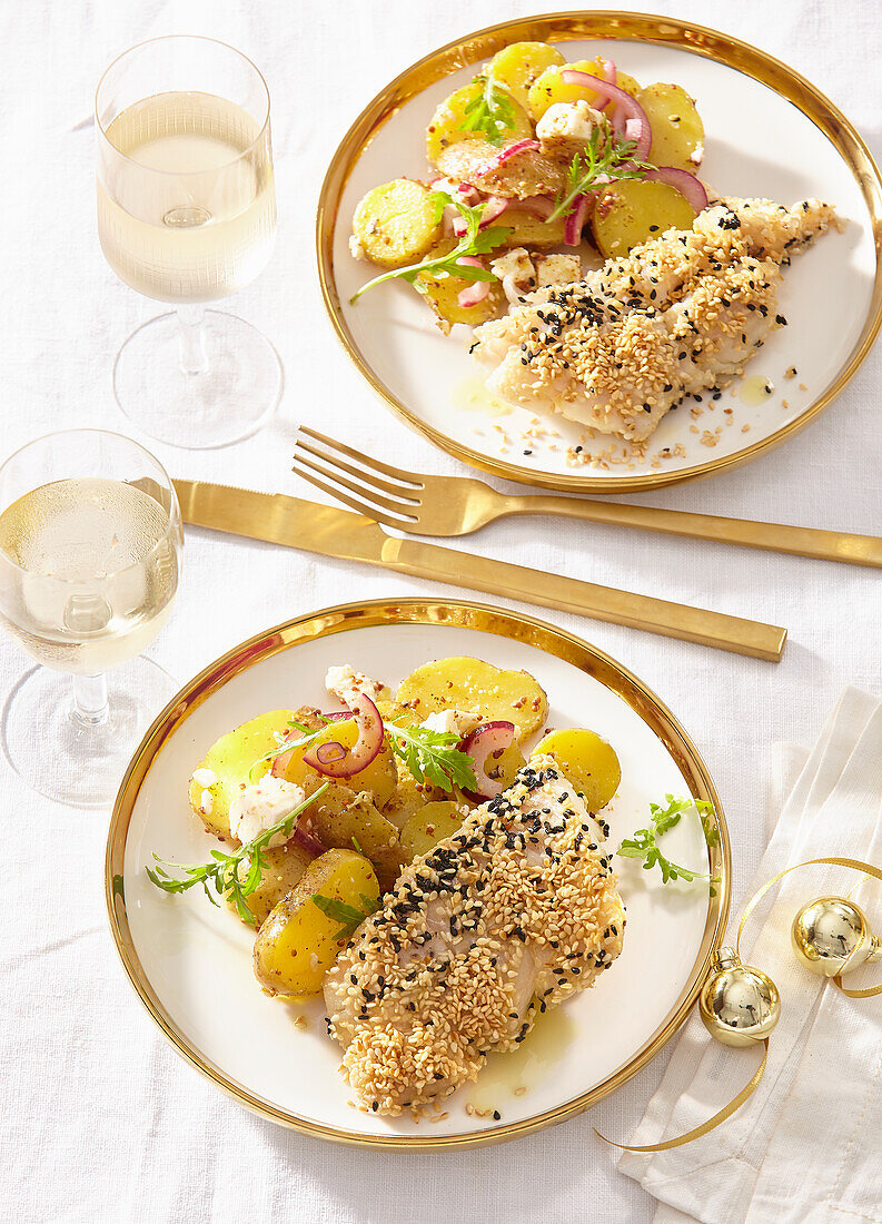 Fried sesame crusted cod