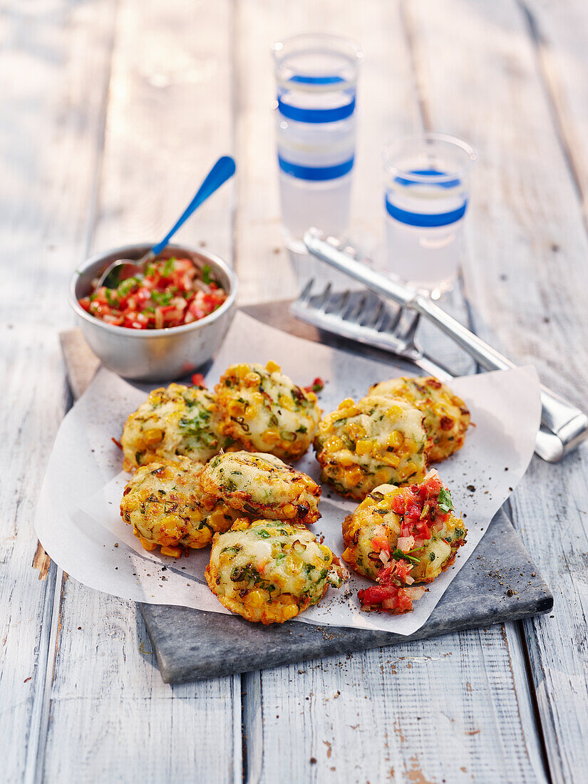 Fish cakes with prawns and sweetcorn