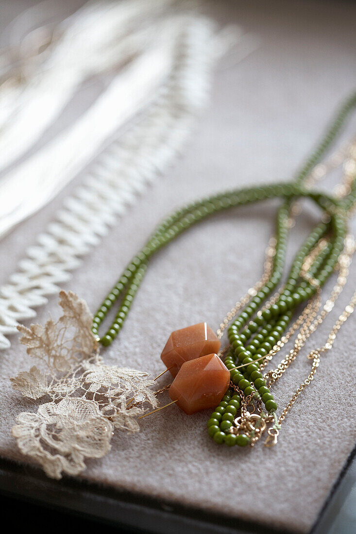 Opal and lace beaded necklace