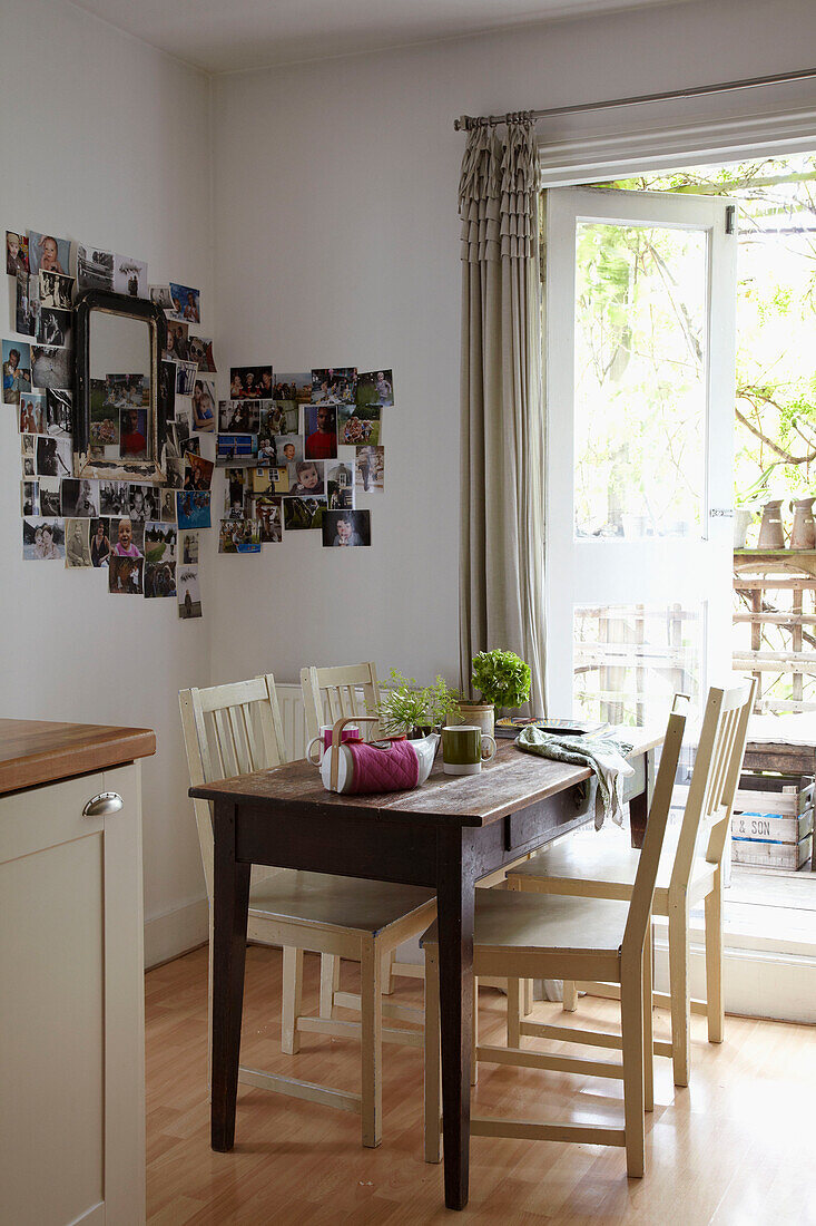 Photograph display on kitchen wall