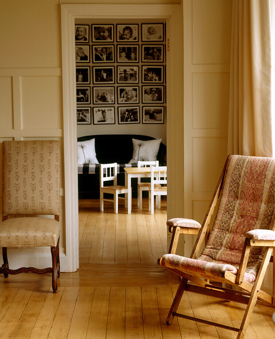 View through doorway in an open plan traditional dining room