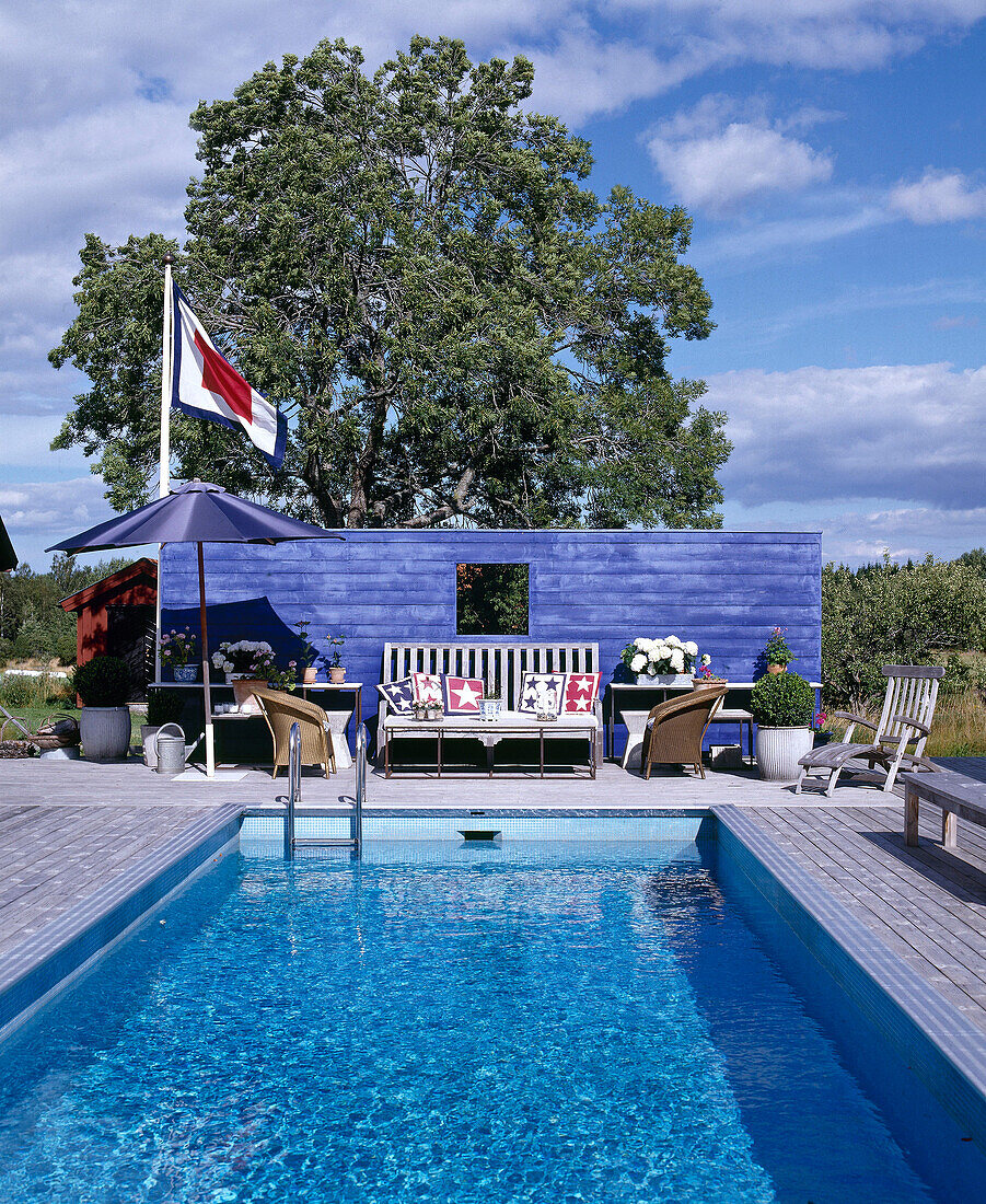 Outdoor swimming pool and decking