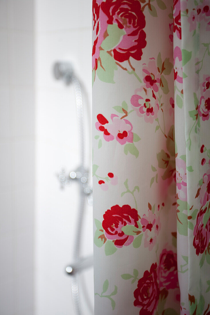 Flowered shower curtain close-up Buenos Aires, Argentina