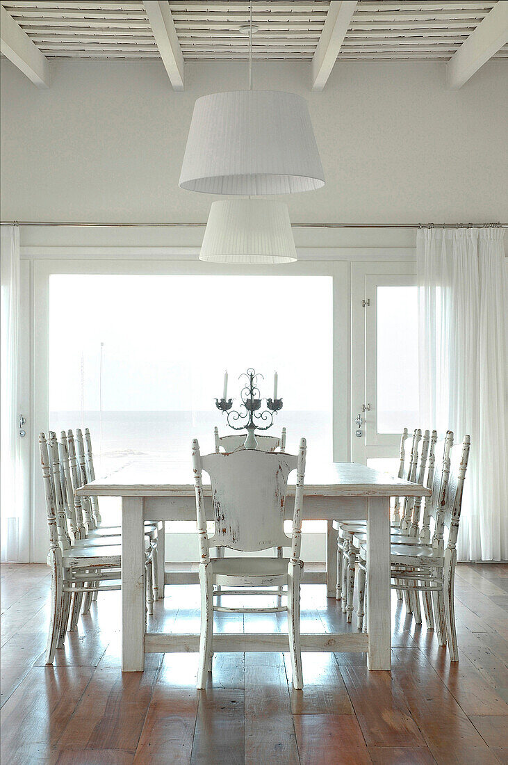 White painted dining room