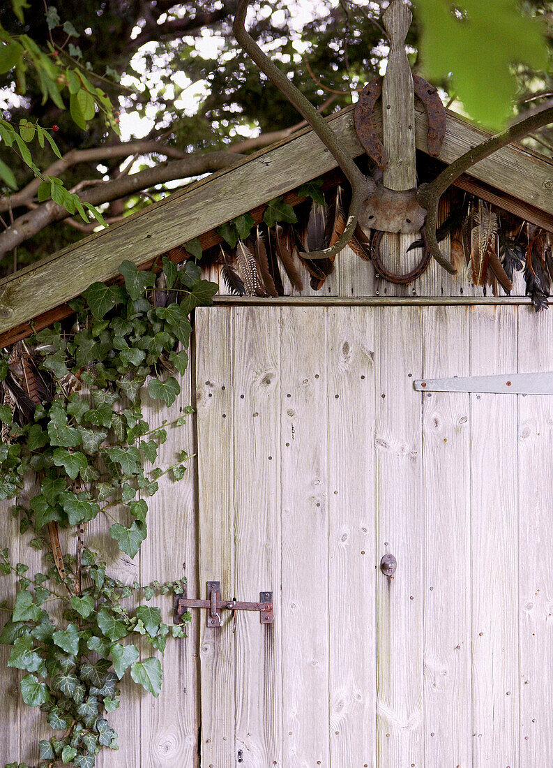 Shed exterior of with metal door latch