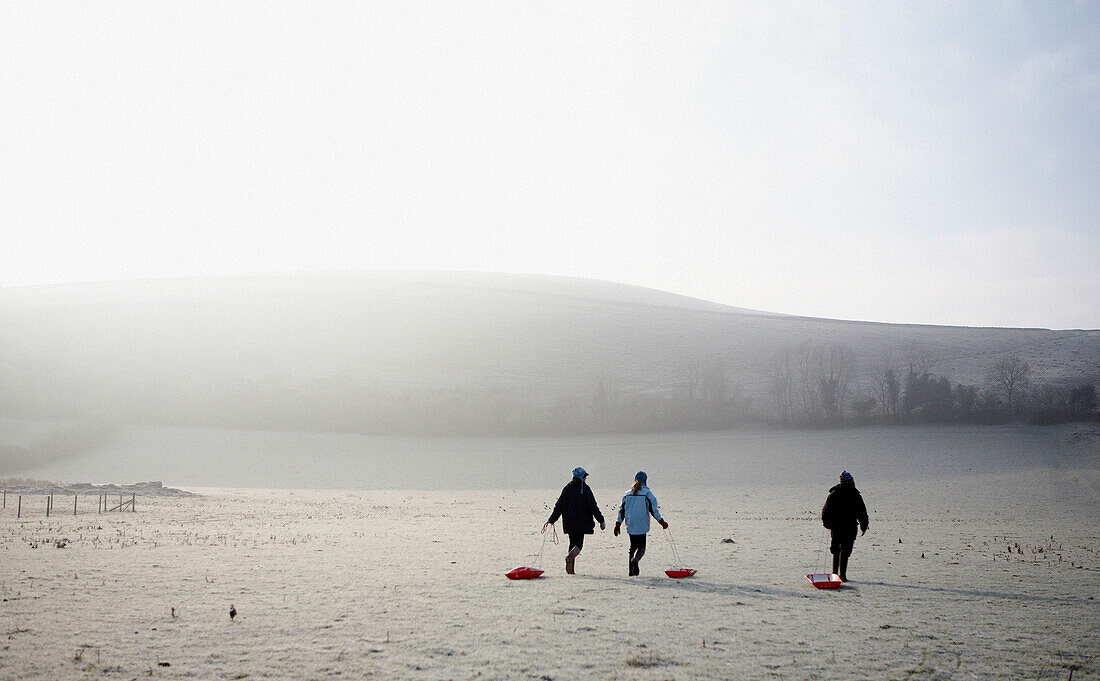 Children sleighing in Dorset countryside