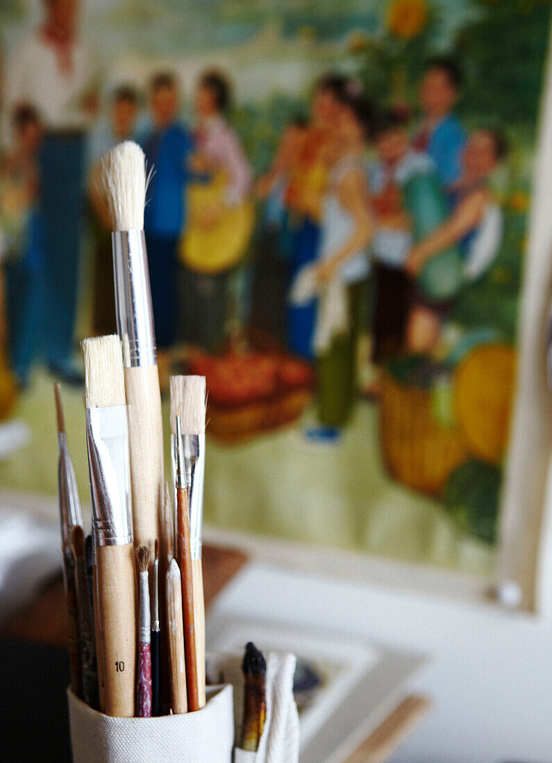 Pinsel im Atelier eines Künstlers Masterton Neuseeland