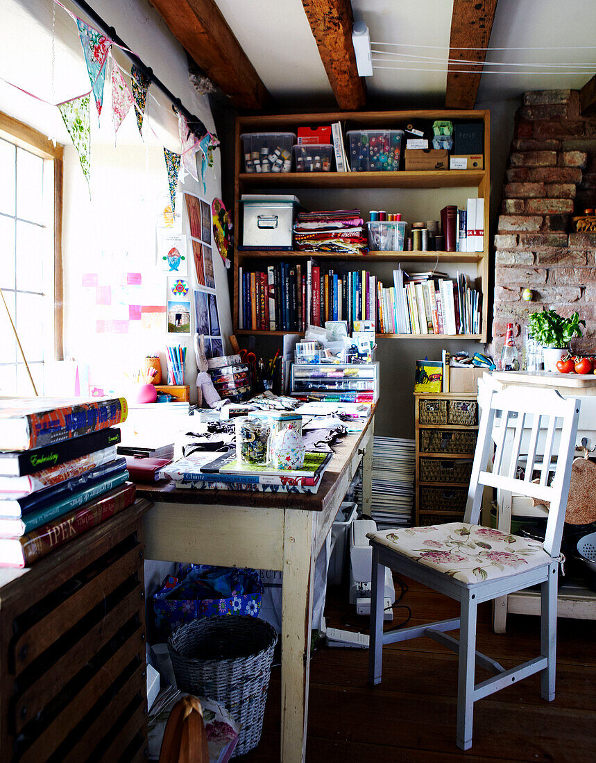 Chair at window desk of Devon cottage