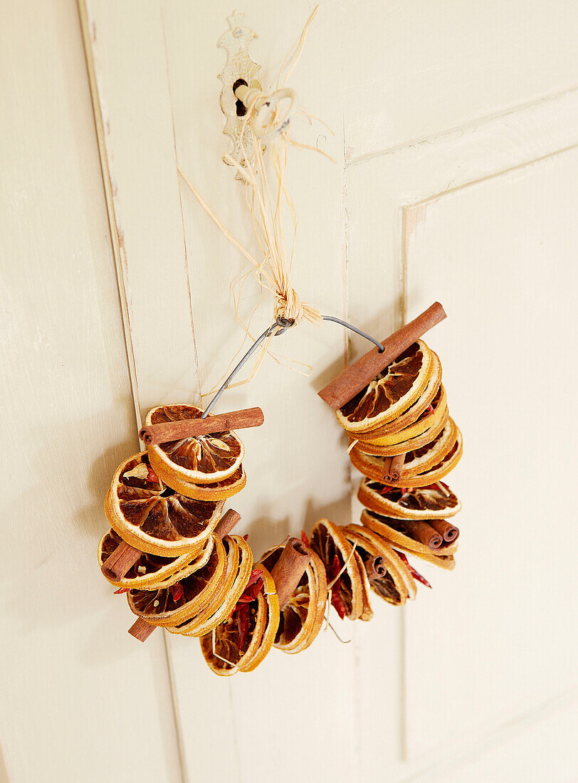 Dried orange slices and cinnamon sticks