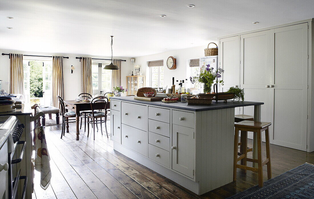 OPen plan farmhouse kitchen in Oxfordshire home, England, UK