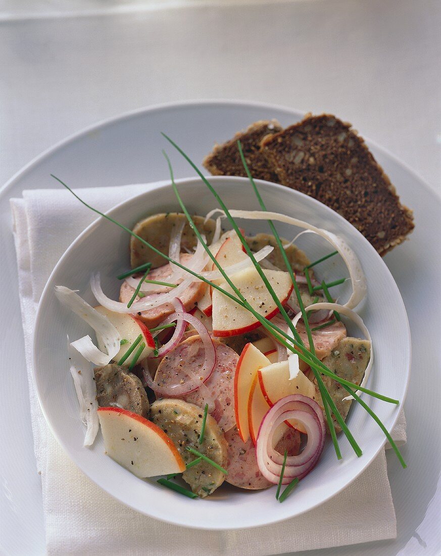 Bavarian sausage salad with fleisch-, weisswurst, apples