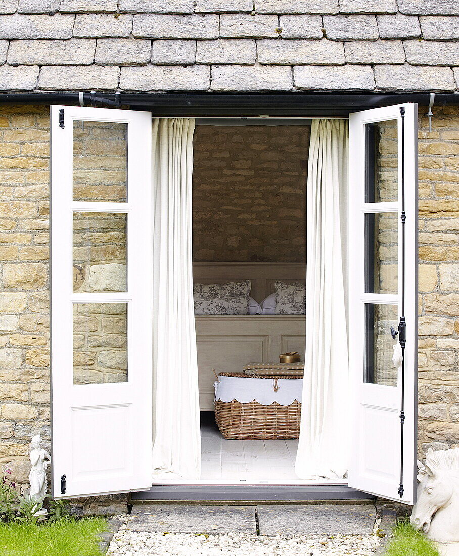 View into bedroom of barn conversion