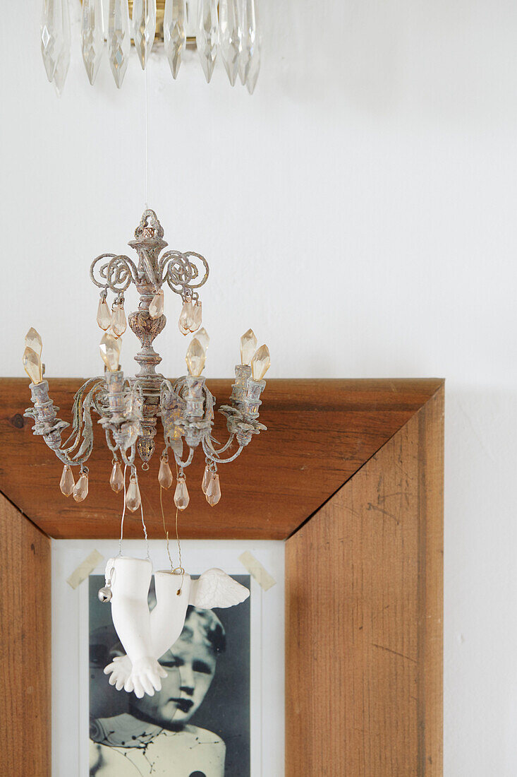 Framed photo and chandelier in Country Durham home, North East England