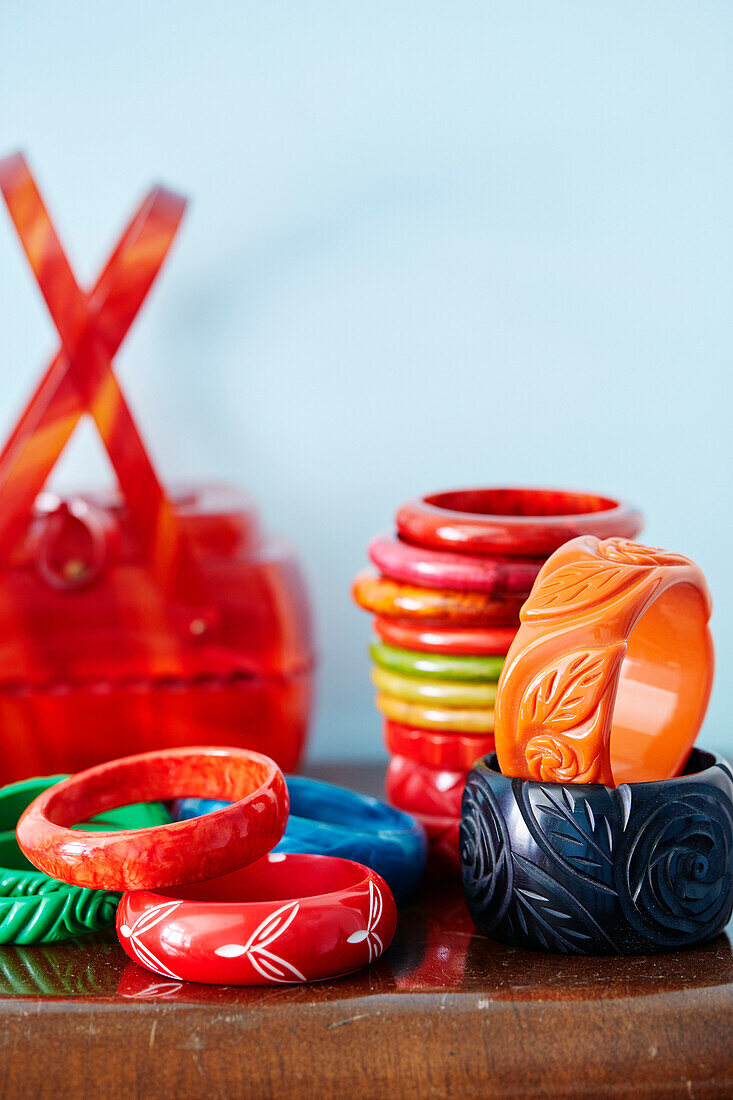 Assorted bangles in County Durham home, North East England, UK