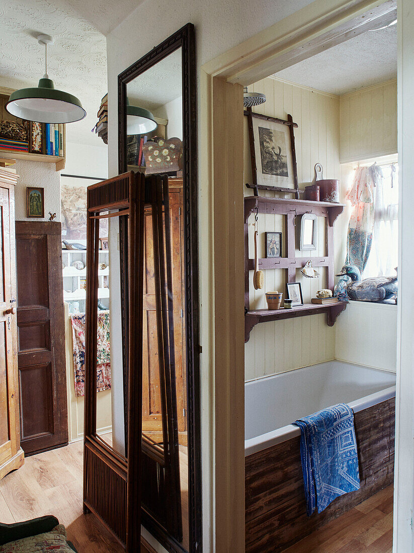 Full length mirror in hallway outside bathroom Somerset, UK