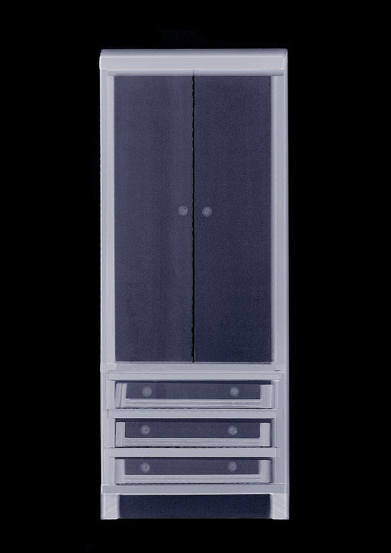 Doll's house cupboard and drawers front, X-ray