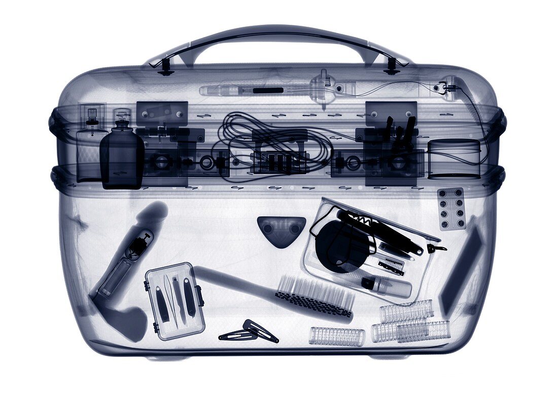 Vanity case with contents, X-ray