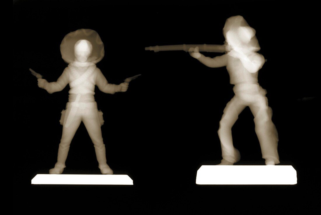 Plastic cowboy figures, X-ray