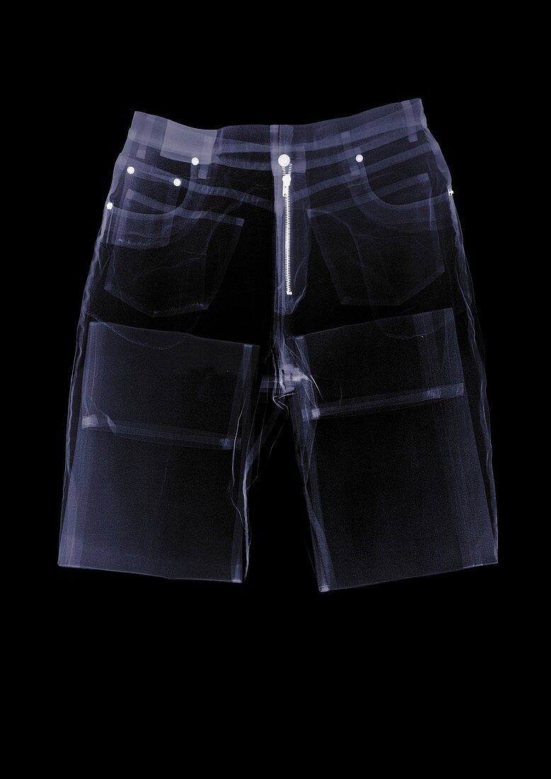 Folded pair of jeans, X-ray